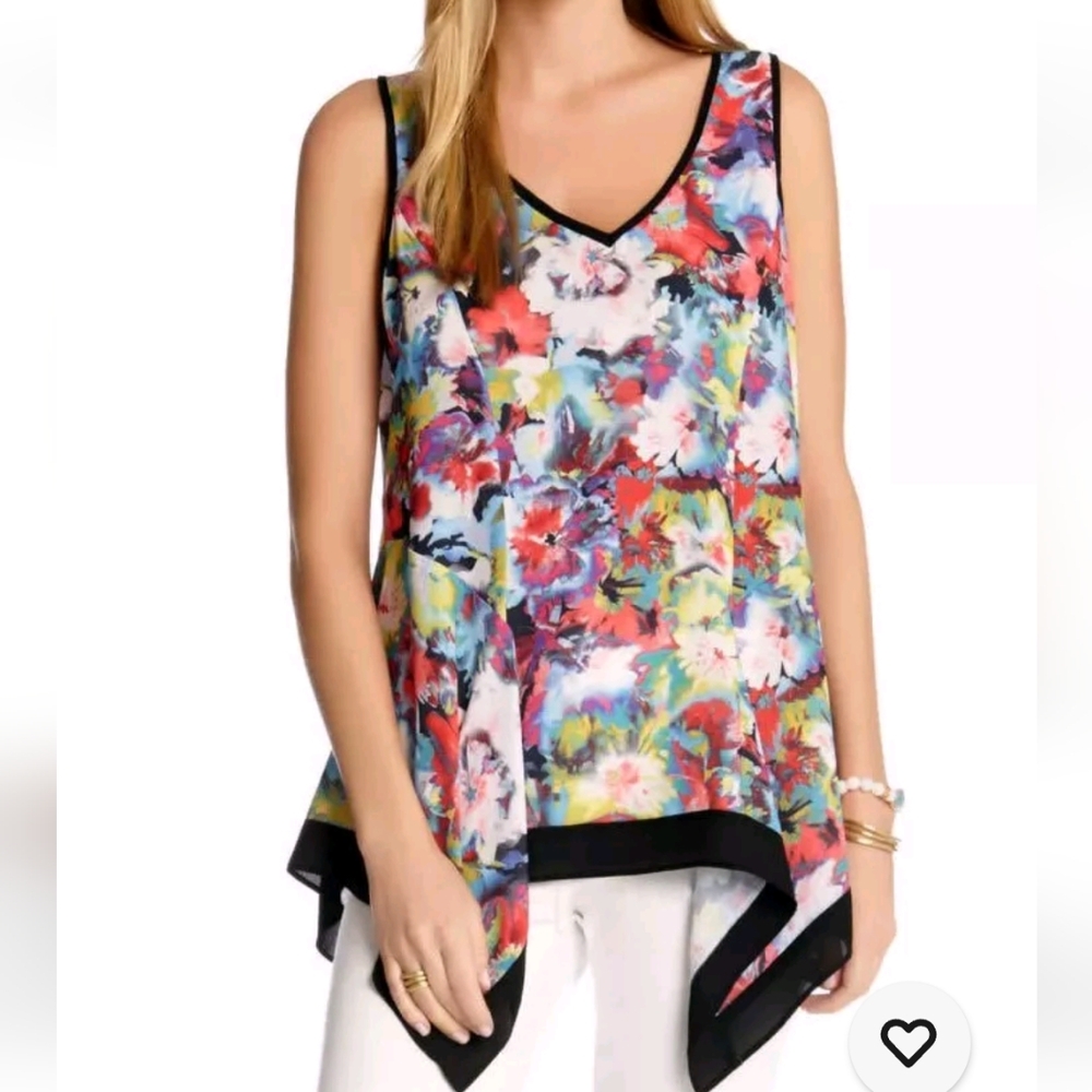 Karen Kane Floral Technicolor Handkerchief Hem Tank Top - XL